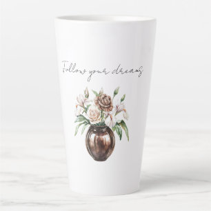 Chocolate Brown Ivory Cream Flowers Latte Mug