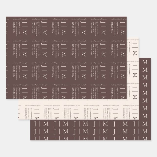 Chocolate Brown Ivory Formal Chic Wedding Wrapping Paper Sheet (Set)