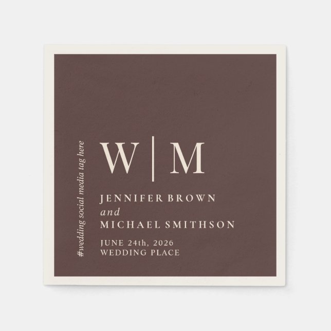 Chocolate Brown & Ivory Formal Event Suite Wedding Napkin (Front)