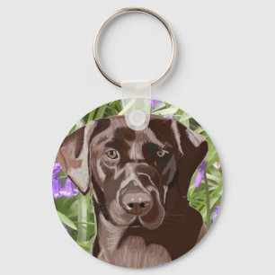 Chocolate Brown Labrador against Bluebells Key Ring
