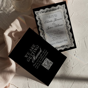 Chocolate Brown Lace Old Money QR Code Wedding Invitation