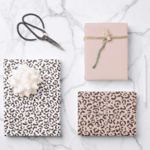 Chocolate Brown Leopard Glitter Blush Peach Wrapping Paper Sheet