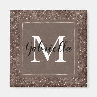 Chocolate Brown Leopard Glitter Monogram   