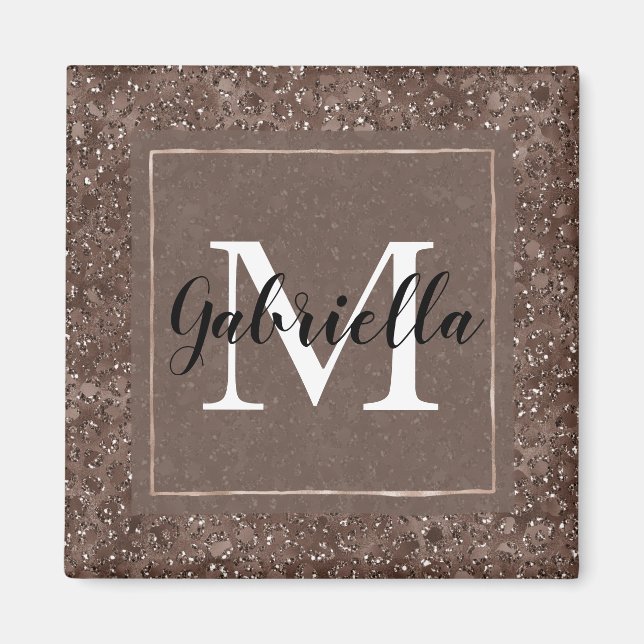 Chocolate Brown Leopard Glitter Monogram    Magnet (Front)