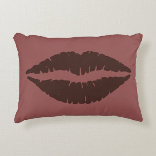 Chocolate Brown Lipstick Print on Rosy Brown Decorative Cushion