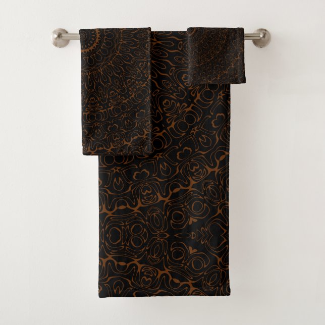 Chocolate Brown Mandala with Intricate Symmetry Bath Towel Set (Insitu)