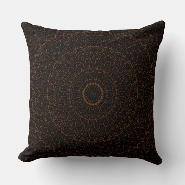 Chocolate Brown Mandala with Intricate Symmetry Cushion (Front)