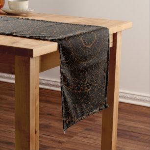 Chocolate Brown Mandala with Intricate Symmetry Long Table Runner