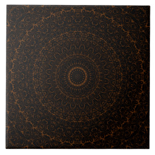 Chocolate Brown Mandala with Intricate Symmetry Tile
