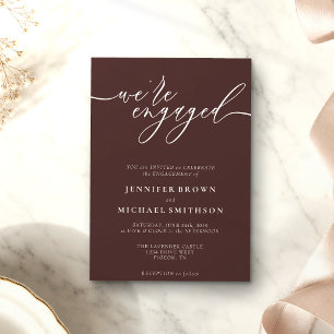 Chocolate Brown Minimal We are Engaged Invitation