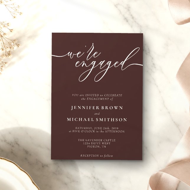 Chocolate Brown Minimal We are Engaged Invitation (Creator Uploaded)