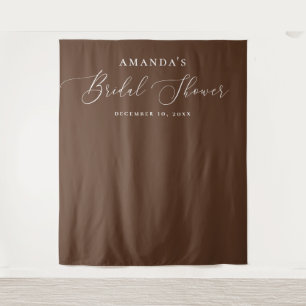 Chocolate Brown Minimalist Bridal Shower Backdrop Tapestry