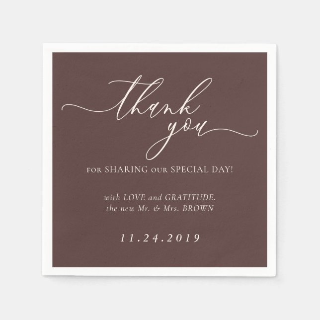 Chocolate Brown Minimalist Decor Wedding Napkin (Front)