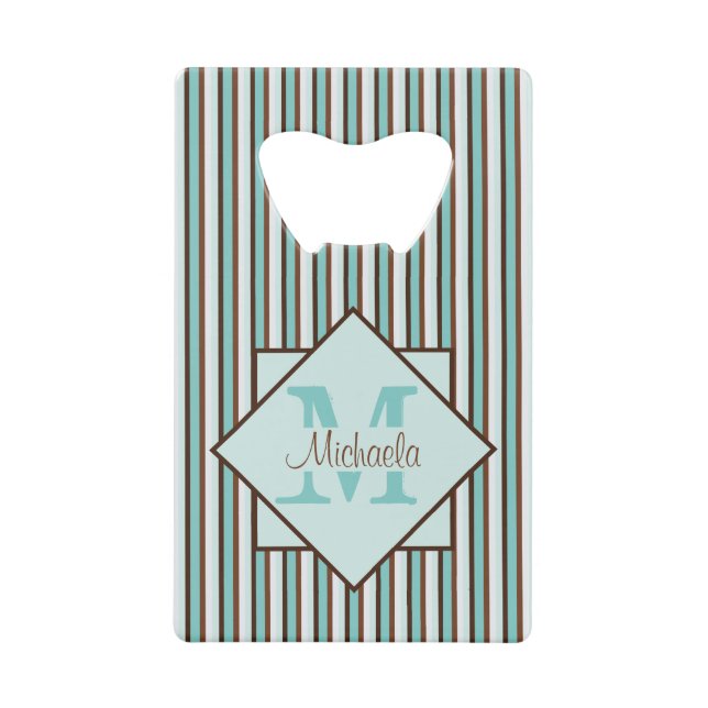 Chocolate Brown & Mint Green Stripes Monogram (Front)