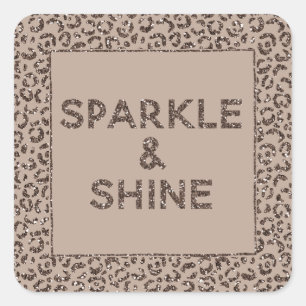 Chocolate Brown Mocha Cream Leopard Glitter Shine  Square Sticker