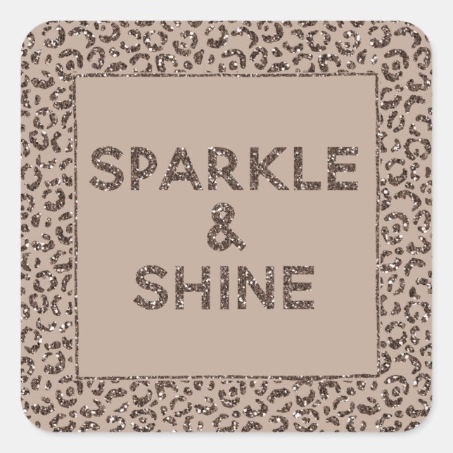 Chocolate Brown Mocha Cream Leopard Glitter Shine  Square Sticker (Front)