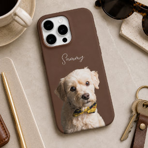 Chocolate Brown Modern Dog Photo and Script Name iPhone 16 Pro Case
