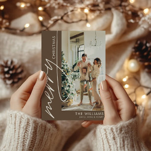 Chocolate Brown Modern Photo Christmas Holiday Card