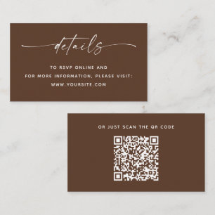 Chocolate Brown Modern QR Code Wedding Details Enclosure Card