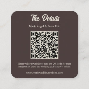 Chocolate Brown Monogram QR Code Wedding Details Square Business Card