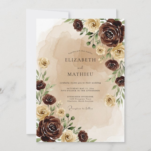 Chocolate Brown Moody Autumnal Wedding Invitation (Front)