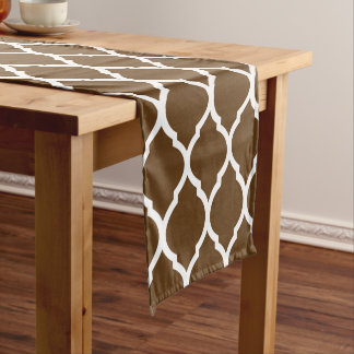 Chocolate Brown Moroccan Quatrefoil Short Table Runner