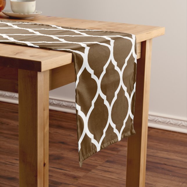 Chocolate Brown Moroccan Quatrefoil Short Table Runner (In Situ)