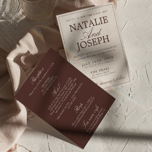 Chocolate Brown Old Money All In One Wedding Invitation