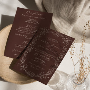 Chocolate Brown Old Money All In One Wedding Invitation