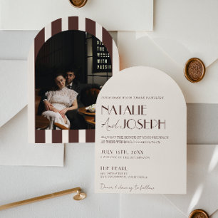 Chocolate Brown Old Money Arched Photo Wedding Invitation