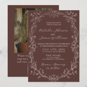 Chocolate Brown Old Money Photo QR Code Wedding Invitation