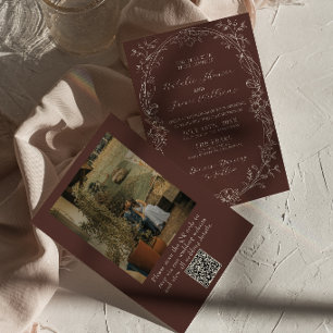 Chocolate Brown Old Money Photo QR Code Wedding Invitation
