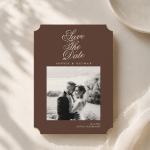 Chocolate Brown Old Money Photo Save the Date Invitation