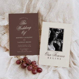 Chocolate Brown Old Money Photo Wedding Invitation