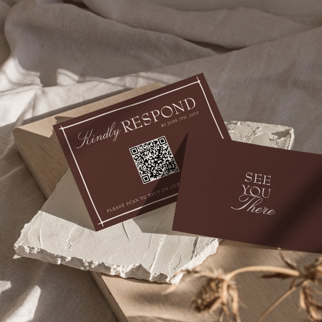 Chocolate Brown Old Money Retro  QR Code Wedding RSVP Card (Creator Uploaded)