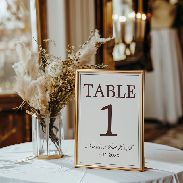 Chocolate Brown Old Money Wedding Table Number (Creator Uploaded)