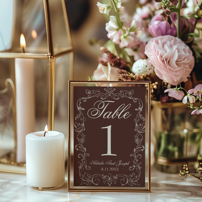 Chocolate Brown Old Money Wedding Table Number (Creator Uploaded)