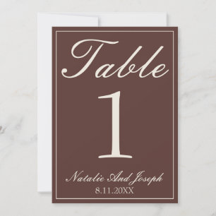 Chocolate Brown Old Money Wedding Table Number