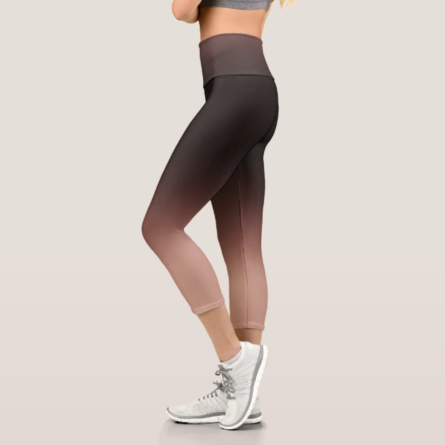 Chocolate Brown Ombre Elegant Gradient Capri Leggings (Left)