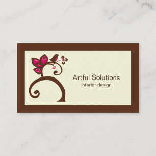 Chocolate Brown Pink Flowers Bird Business Card