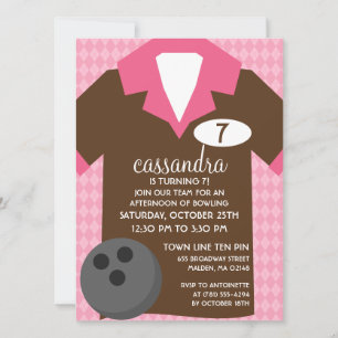 Chocolate Brown & Pink Join the Team Bowling Party Invitation