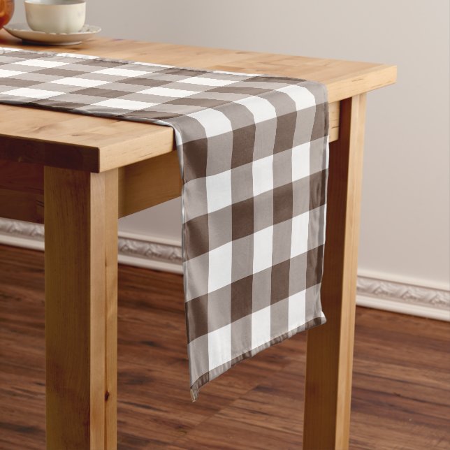 Chocolate Brown Plaid Gingham Table Runner (In Situ)