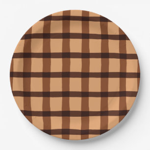 Chocolate Brown Plaid Paper Plate