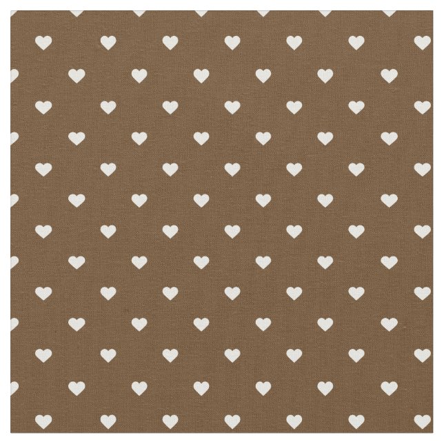 Chocolate Brown Polka Dot Hearts Fabric (Close Up)
