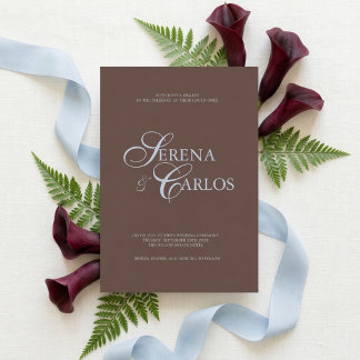 Chocolate Brown Powder Blue Modern Wedding Invitation