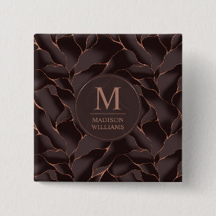 Chocolate Brown & Rose Gold Abstract Wave Pattern 15 Cm Square Badge