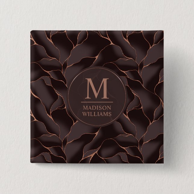 Chocolate Brown & Rose Gold Abstract Wave Pattern 15 Cm Square Badge (Front)