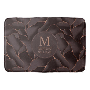 Chocolate Brown & Rose Gold Abstract Wave Pattern Bath Mat