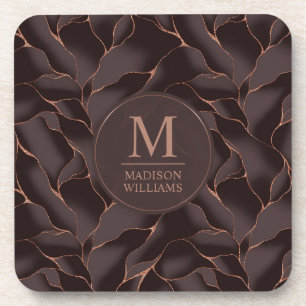 Chocolate Brown & Rose Gold Abstract Wave Pattern Coaster