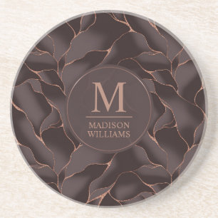 Chocolate Brown & Rose Gold Abstract Wave Pattern Coaster
